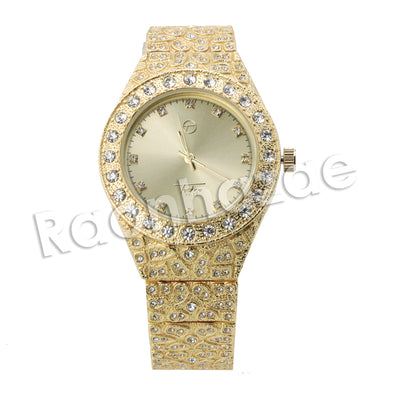 HIP HOP RAONHAZAE JEREMIH LUXURY GOLD FINISHED LAB DIAMOND WATCH - Raonhazae