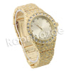 HIP HOP RAONHAZAE GOLD FINISHED LAB DIAMOND WATCH CUBAN CHAIN SET13 - Raonhazae