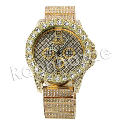 HIP HOP RAONHAZAE JUELZ SANTANA LUXURY GOLD FINISHED LAB DIAMOND WATCH - Raonhazae