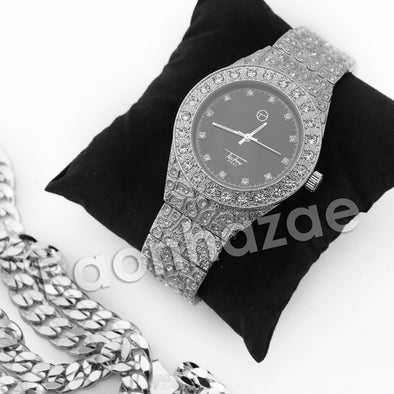 HIPHOP RAONHAZAE SILVER LAB DIAMOND WATCH MIAMI CUBAN CHAIN SX4 - Raonhazae