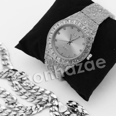 HIPHOP RAONHAZAE SILVER LAB DIAMOND WATCH MIAMI CUBAN CHAIN SX9 - Raonhazae