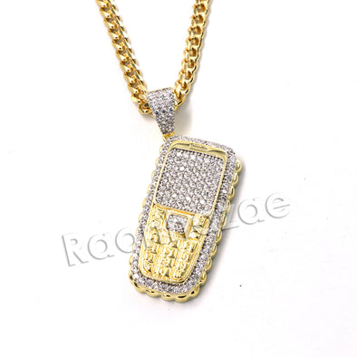 Hiphop Cellphone Brass Pendant W/ 5mm 18-30 inches Cuban Chain - Raonhazae