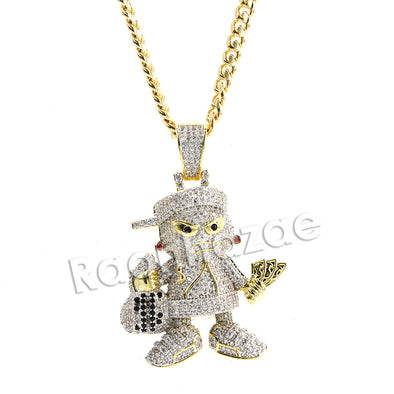 Hiphop Mini Goon Brass Pendant W/ 5mm 18-30 inches Cuban Chain - Raonhazae