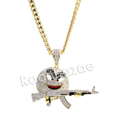 Hiphop Gangster M&M Candy Brass Pendant W/ 5mm 18-30 inches Cuban Chain - Raonhazae