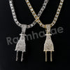 Micro Pave Electric Plug Pendant w/ 18" Tennis / 30" Cuban Chain X1 - Raonhazae
