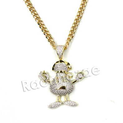 Hiphop Gangster Emoji Brass Pendant W/ 5mm 18-30 inches Cuban Chain - Raonhazae