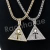 Micro Pave Tri Ankh Cross Pendant w/ 18" Tennis / 30" Cuban Chain X5 - Raonhazae