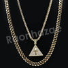 Micro Pave Tri Ankh Cross Pendant w/ 18" Tennis / 30" Cuban Chain X5 - Raonhazae