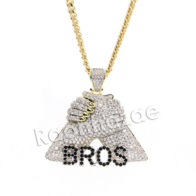 Hiphop BMF Bros Fist Brass Pendant W/ 5mm 18-30 inches Cuban Chain - Raonhazae