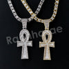 Micro Pave Pharaoh Ankh Cross Pendant w/ 18" Tennis / 30" Cuban Chain - Raonhazae