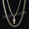 Micro Pave Pharaoh Ankh Cross Pendant w/ 18" Tennis / 30" Cuban Chain - Raonhazae