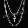 Micro Pave Pharaoh Ankh Cross Pendant w/ 18" Tennis / 30" Cuban Chain - Raonhazae