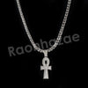 Micro Pave Pharaoh Ankh Cross Pendant w/ 18" Tennis / 30" Cuban Chain - Raonhazae