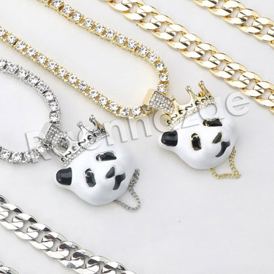 Micro Pave Iconic Cute Panda Pendant w/ 18" Tennis / 30" Cuban Chain - Raonhazae