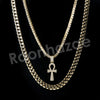 Micro Pave Ankh Cross Pendant w/ 18" Tennis / 30" Cuban Chain - Raonhazae