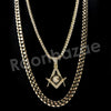 Micro Pave Freemasonic Icon Pendant w/ 18" Tennis / 30" Cuban Chain - Raonhazae