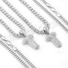 SILVER T INITIAL BUBBLE PENDANT W/ 24" MIAMI CUBAN /18" TENNIS NECKLACE - Raonhazae
