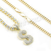 S INITIAL BUBBLE PENDANT W/ 24" MIAMI CUBAN /18" TENNIS CHAIN NECKLACE - Raonhazae