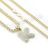 K INITIAL BUBBLE PENDANT W/ 24" MIAMI CUBAN /18" TENNIS CHAIN NECKLACE - Raonhazae