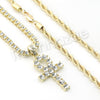 GOLD ANKH CROSS PENDANT W/ 24" ROPE /18" TENNIS CHAIN NECKLACE S111 - Raonhazae
