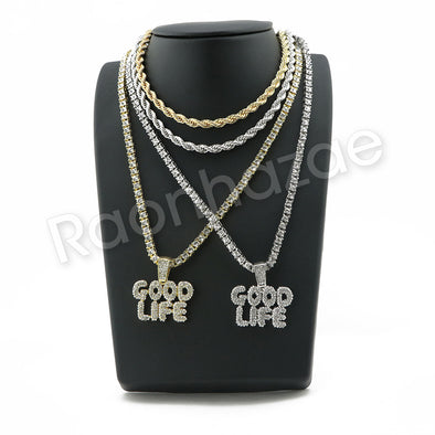 GOOD LIFE BUBBLE PENDANT W/ 24" ROPE /18" TENNIS CHAIN NECKLACE SC002 - Raonhazae