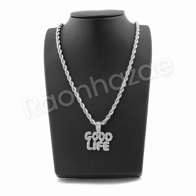 GOOD LIFE BUBBLE SILVER PENDANT W/ 24" ROPE /18" TENNIS CHAIN NECKLACE - Raonhazae