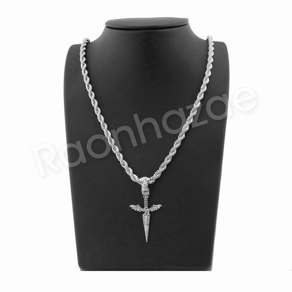 ISSA KNIFE PENDANT SILVER W/ 24" ROPE /18" TENNIS CHAIN NECKLACE - Raonhazae