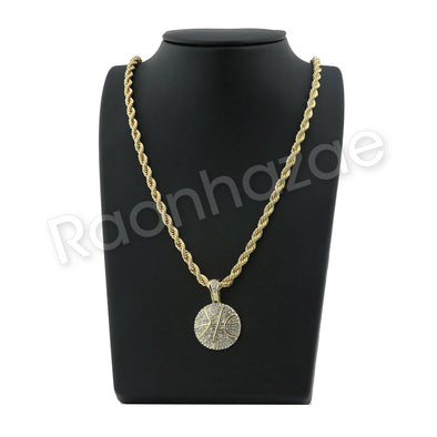 HIP HOP BASKETBALL PENDANT W/ 24" ROPE /18" TENNIS CHAIN NECKLACE SC006 - Raonhazae