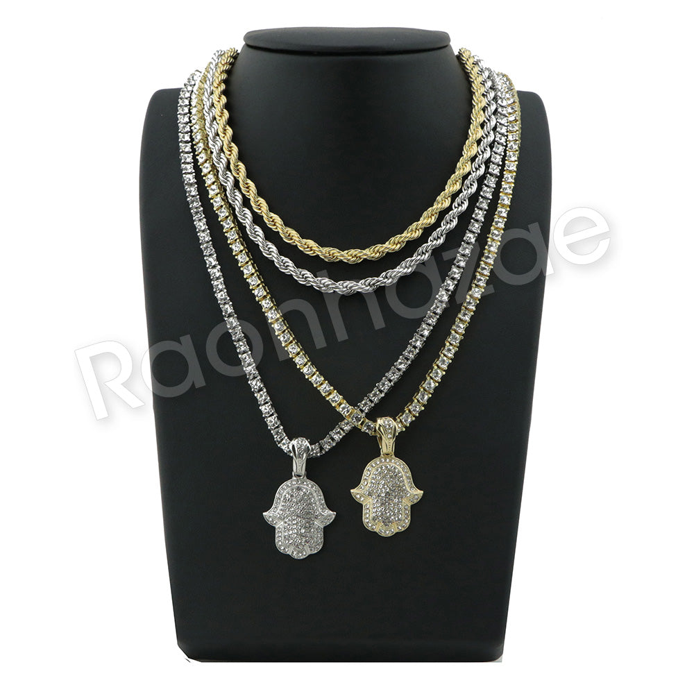 Hamsa Rope Chain GOLD HAMSA HAND PENDANT W/ 24