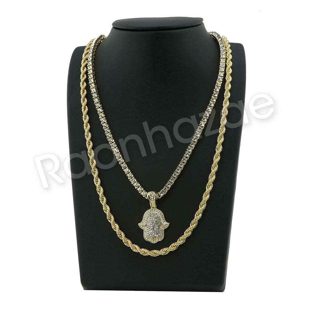 Hamsa Rope Chain GOLD HAMSA HAND PENDANT W/ 24