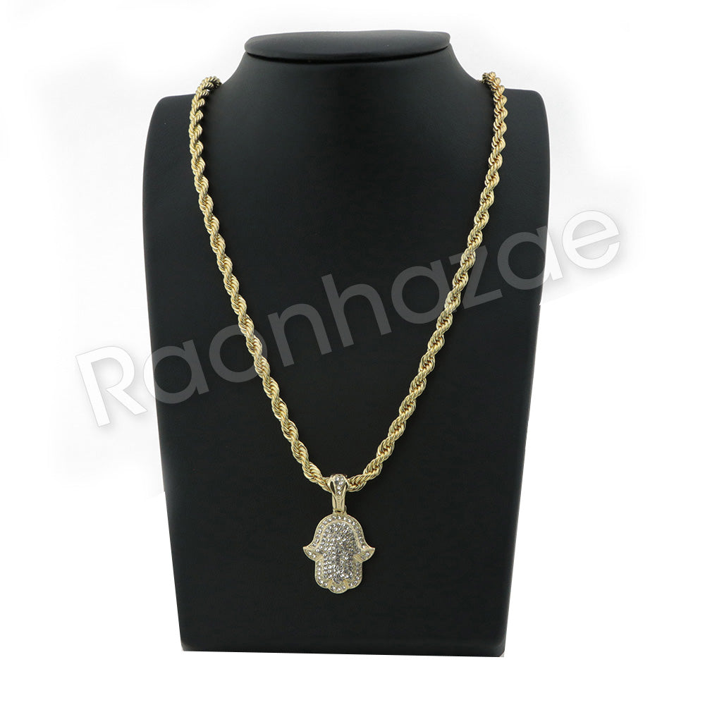 Hamsa Rope Chain GOLD HAMSA HAND PENDANT W/ 24
