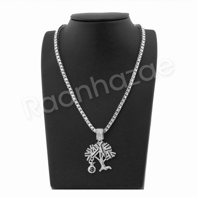 MONEY TREE SILVER PENDANT W/ 24" ROPE /18" TENNIS CHAIN NECKLACE - Raonhazae