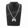 SILVER M INITIAL BUBBLE PENDANT W/ 24" MIAMI CUBAN /18" TENNIS NECKLACE - Raonhazae