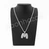 SILVER M INITIAL BUBBLE PENDANT W/ 24" MIAMI CUBAN /18" TENNIS NECKLACE - Raonhazae