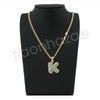 K INITIAL BUBBLE PENDANT W/ 24" MIAMI CUBAN /18" TENNIS CHAIN NECKLACE - Raonhazae