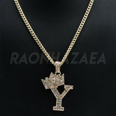 Crown Y Initial Pendant Necklace Set - Raonhazae