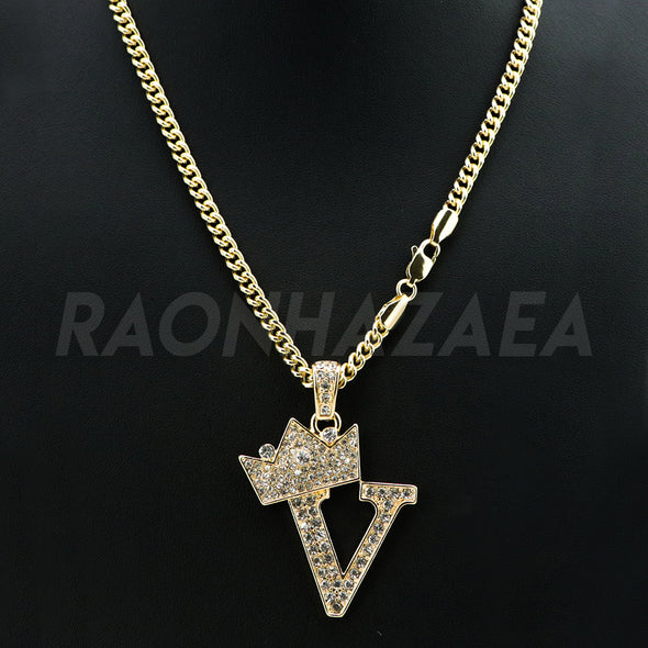 Crown V Initial Pendant Necklace Set - Raonhazae