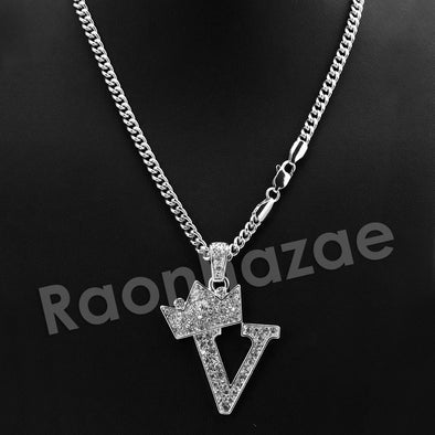 King Crown V Initial Pendant Necklace Set. - Raonhazae