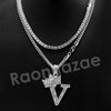 King Crown V Initial Pendant Necklace Set. - Raonhazae