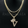 Crown V Initial Pendant Necklace Set - Raonhazae