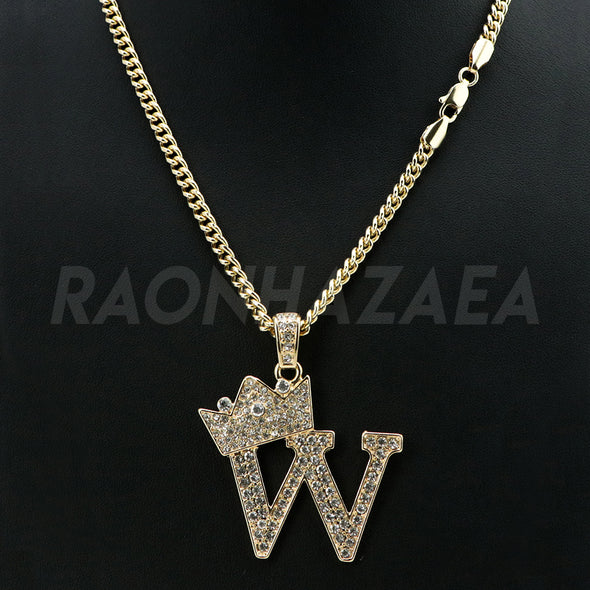 Crown W Initial Pendant Necklace Set - Raonhazae