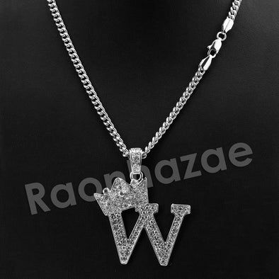 King Crown W Initial Pendant Necklace Set. - Raonhazae