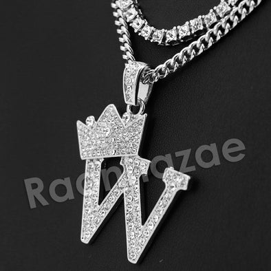 King Crown W Initial Pendant Necklace Set. - Raonhazae