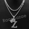 King Crown Z Initial Pendant Necklace Set. (Silver) - Raonhazae