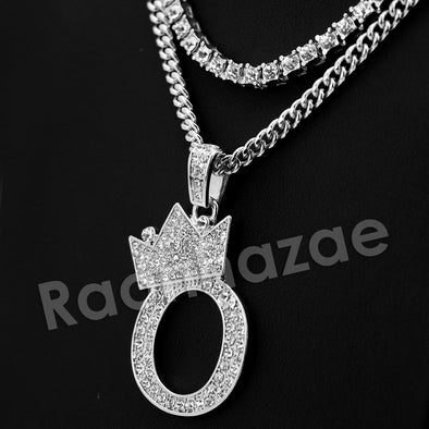 Crown O Initial Pendant Necklace Set. - Raonhazae