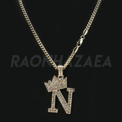 Crown N Initial Pendant Necklace Set - Raonhazae
