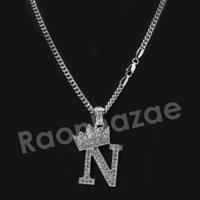 Crown N Initial Pendant Necklace Set. - Raonhazae