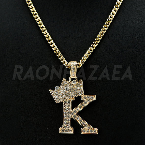 Crown K Initial Pendant Necklace Set - Raonhazae