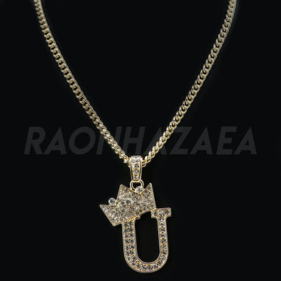 Crown U Initial Pendant Necklace Set - Raonhazae