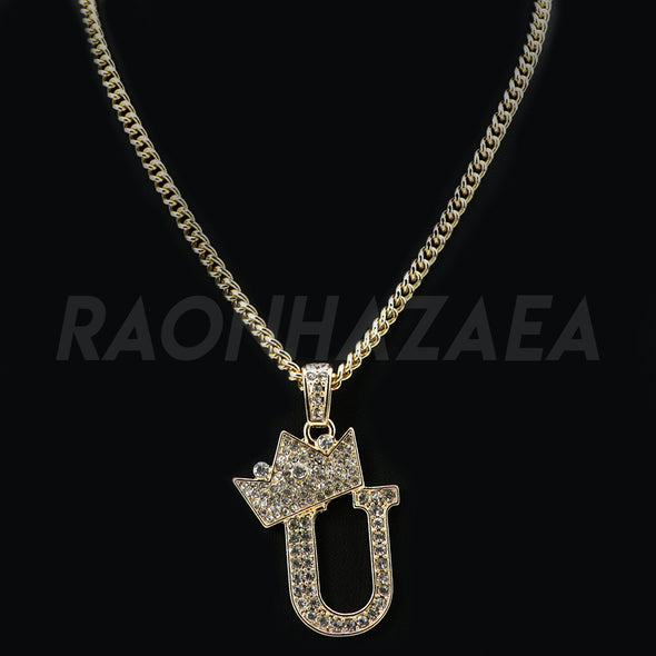 Crown U Initial Pendant Necklace Set - Raonhazae